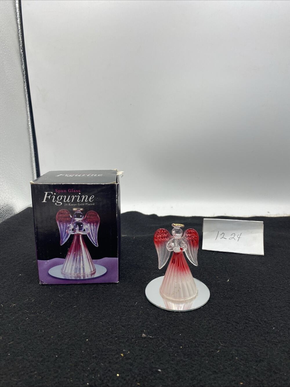 Spun Glass Angel 24K Gold Plated Small Figurine 2 7/8" Tall With Box